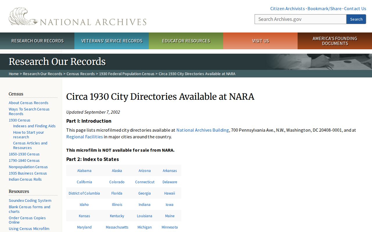 Arlington city directory National Archives holdings guidance