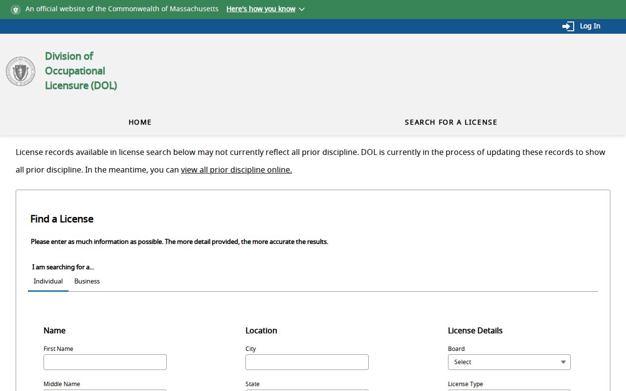Arlington resident lookup occupational license search fields