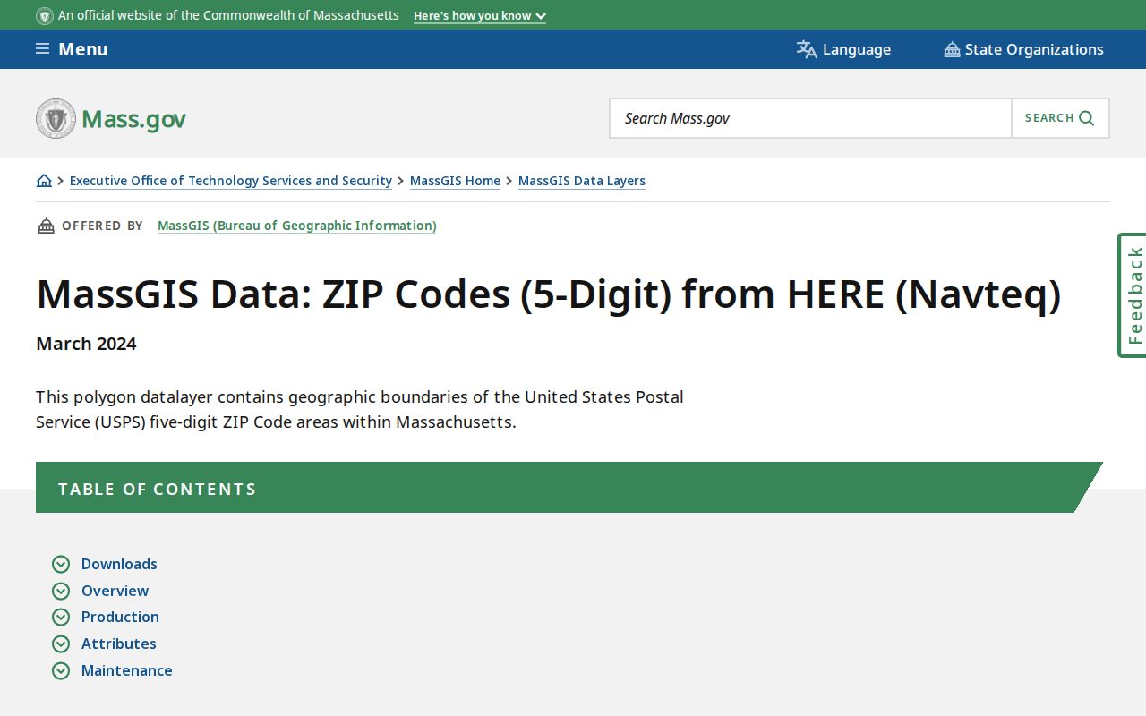 Arlington ZIP code directory MassGIS ZIP polygon data limits