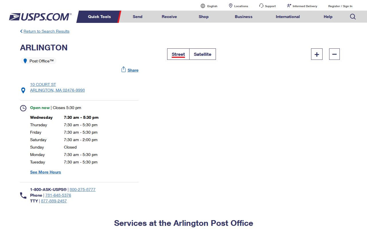 Arlington ZIP code directory USPS Arlington post office location