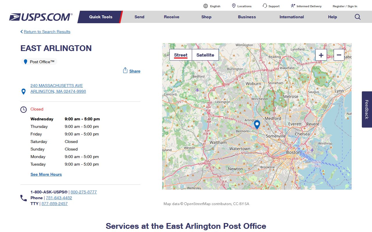 Arlington ZIP code directory USPS East Arlington location